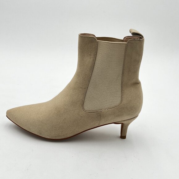 Grey Suede Women Pointed Toe Low Heel Stretch Pull On Ankle Boot Comfy Bootie - Picture 1 of 5